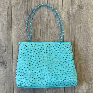 Cache Y2K Turquoise Beaded Mini Bag Satin Shoulder Bag Evening